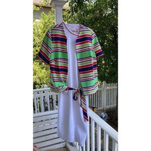 1950s Vintage White Sleeveless Dress With Jacket And Belt
